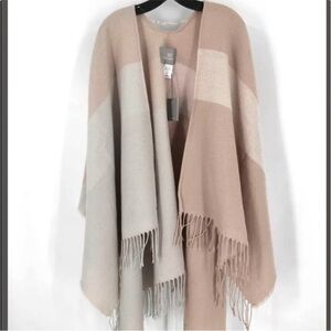 Soia & Kyo open poncho cardigan with scarf hem. Light pink and cream. NWT